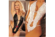 Babydoll bianco e nero in pizzo con perizoma taglia unica